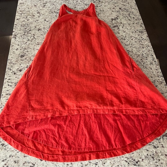 Banana Republic Orange Linen Hi Low Sleeveless Trapeze Dress Size 6 With Pockets - Picture 9 of 9